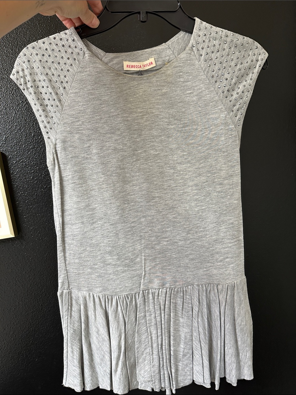 Rebecca Taylor Light Gray Studded Cap-Sleeve Pleated Hem Dress
